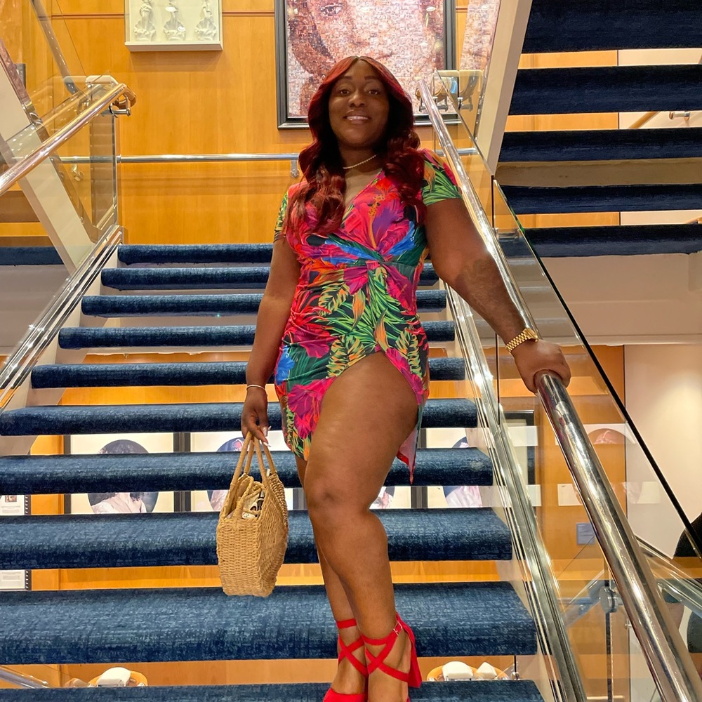 Multicolored tropical print mini dress